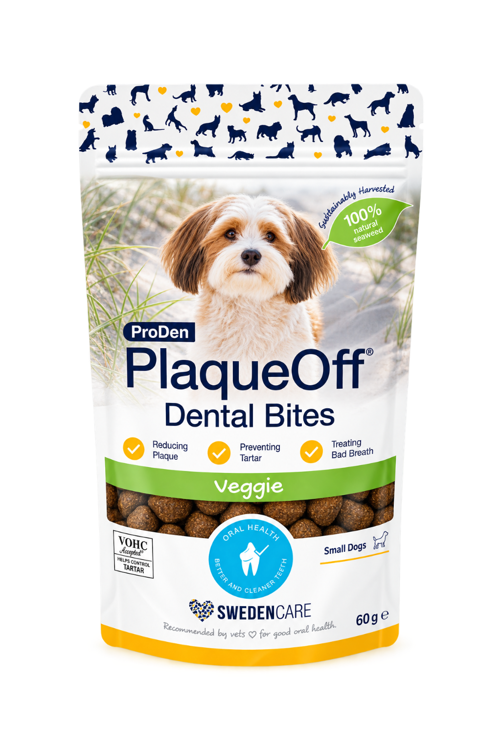ProDen PlaqueOff Dental Bites S skanėstai mažų šunų burnos higienai 60 g