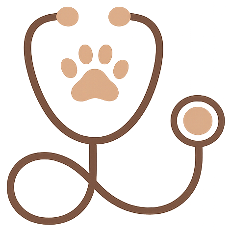 Stethoscope icon with a paw print on a white background