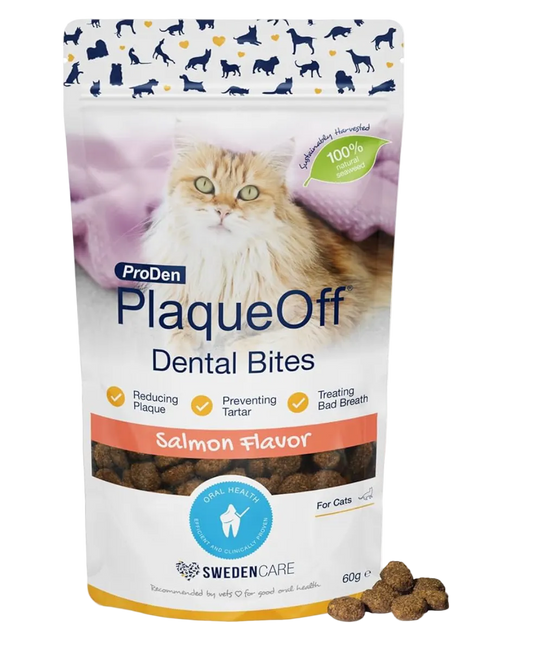 ProDen PlaqueOff Dental Bites lašišos skonio skanėstai kačių burnos higienai 60 g